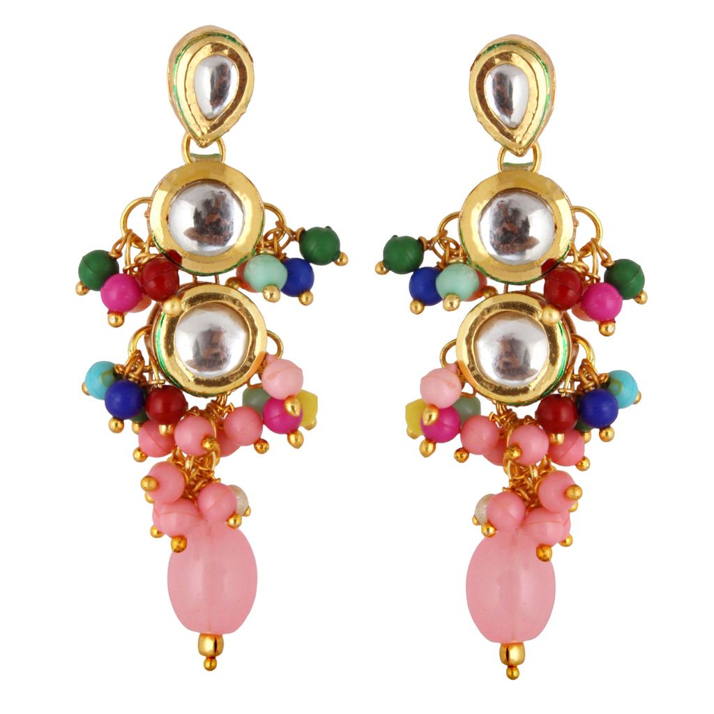 Lucky Jewellery Traditional Back Meenkari Gold Plated uncut kundan Multi Earrings (193-J5EK-1810-MT)