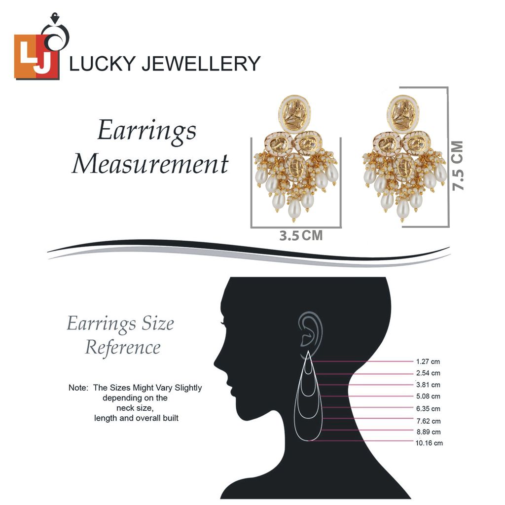 LUCKY JEWELLERY Back Meenakari 18k Gold Plated White Color Tika Earring Combo Uncut Big Faux Kundan Choker Necklace set (2185-J5SK-1815-W)