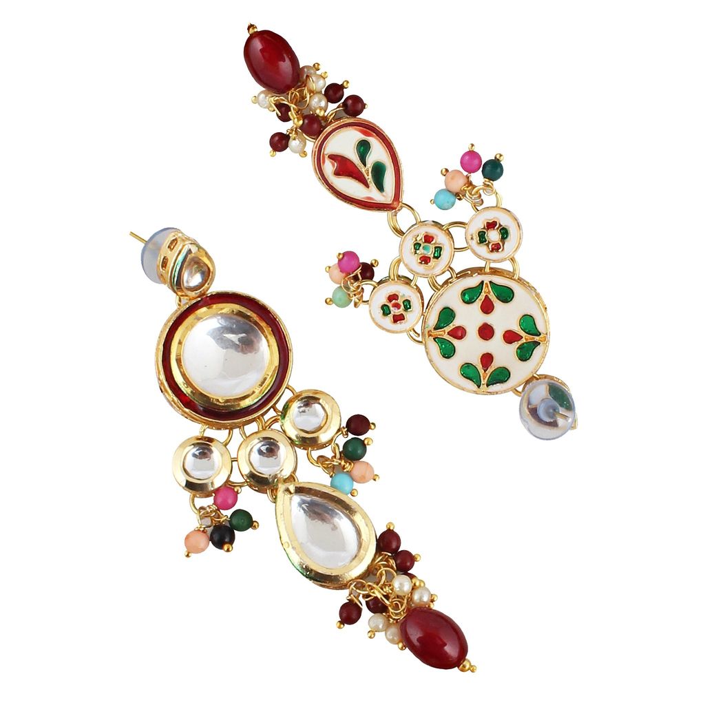 LUCKY JEWELLERY Back Meenakari 18k Gold Plated Multi Color Tika Earring Combo Uncut Big Faux Kundan Choker Necklace set (1700-J5SK-1839-MT)