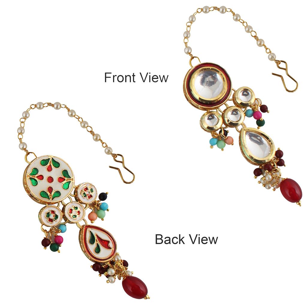 LUCKY JEWELLERY Back Meenakari 18k Gold Plated Multi Color Tika Earring Combo Uncut Big Faux Kundan Choker Necklace set (1700-J5SK-1839-MT)