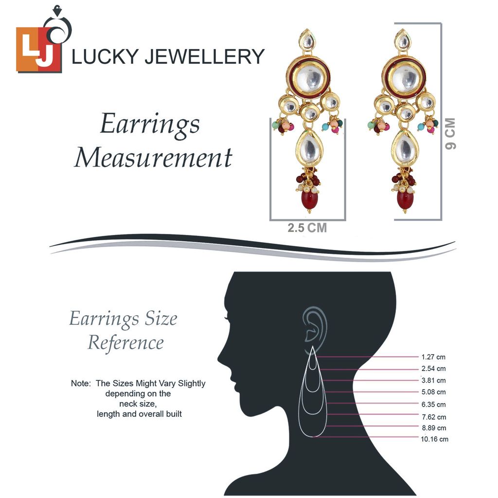 LUCKY JEWELLERY Back Meenakari 18k Gold Plated Multi Color Tika Earring Combo Uncut Big Faux Kundan Choker Necklace set (1700-J5SK-1839-MT)