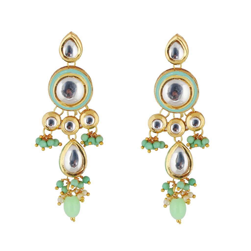 LUCKY JEWELLERY Back Meenakari 18k Gold Plated Mint Color Tika Earring Combo Uncut Big Faux Kundan Choker Necklace set (1700-J5SK-1839-MNT)