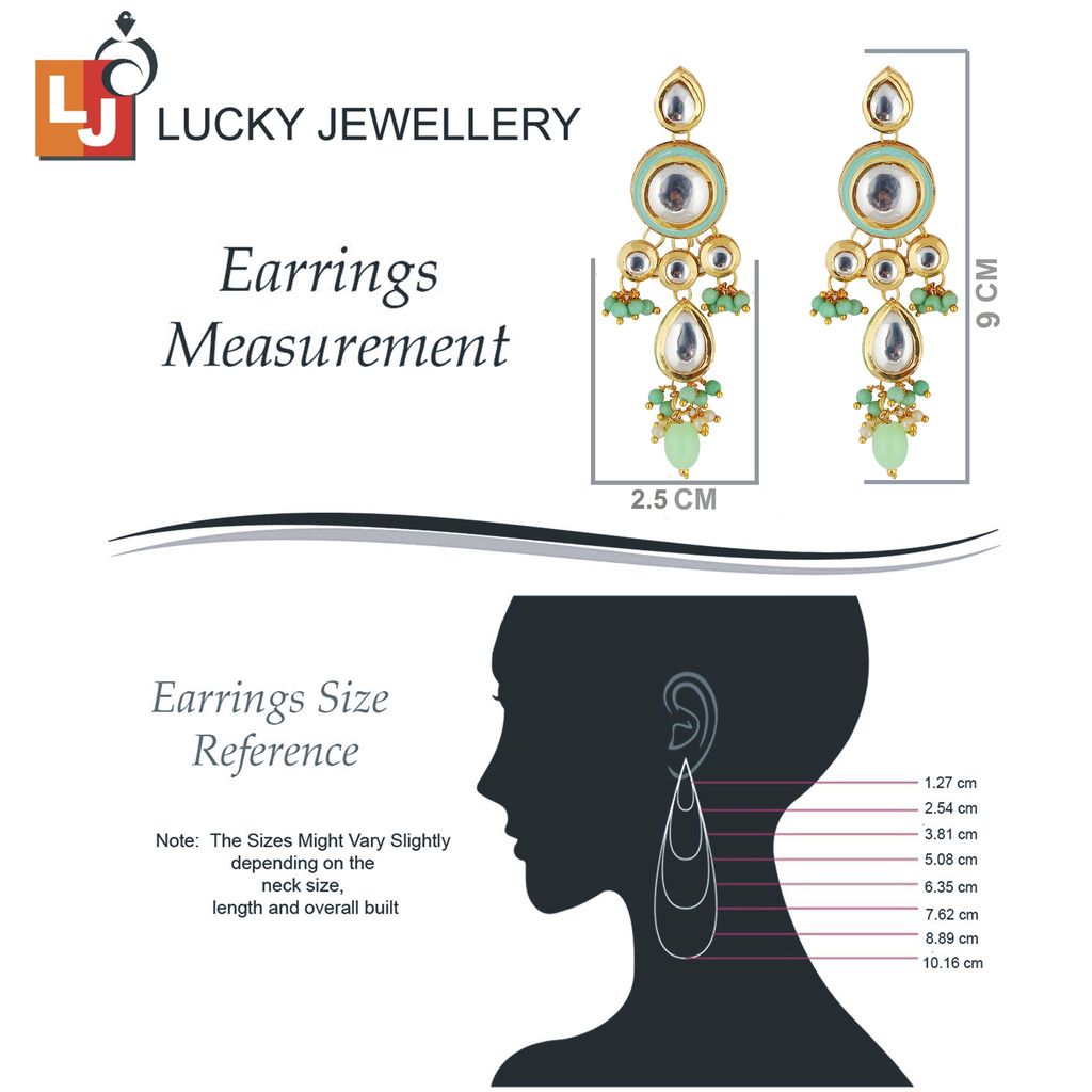 LUCKY JEWELLERY Back Meenakari 18k Gold Plated Mint Color Tika Earring Combo Uncut Big Faux Kundan Choker Necklace set (1700-J5SK-1839-MNT)