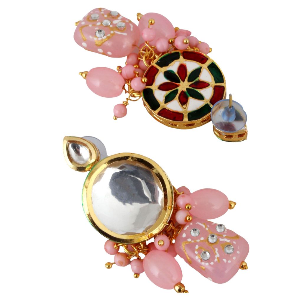 LUCKY JEWELLERY Back Meenakari 18k Gold Plated Pink Color Earring Combo Uncut Big Faux Kundan Choker Necklace set (1565-J5SK-1630-PK)