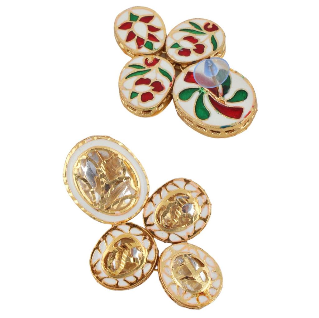 LUCKY JEWELLERY Back Meenakari 18k Gold Plated White Color Tika Earring Combo Uncut Big Faux Kundan Choker Necklace set (1485-J5SK-1815-W)