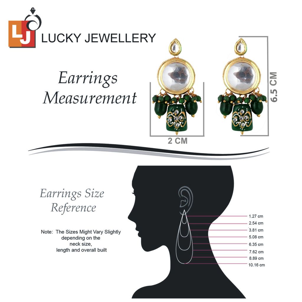 LUCKY JEWELLERY Back Meenakari 18k Gold Plated Green Color Earring Combo Uncut Big Faux Kundan Choker Necklace set (1565-J5SK-1630-G)