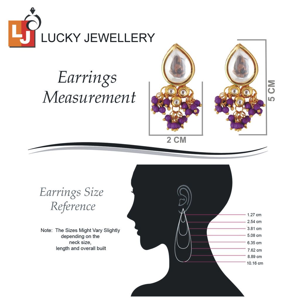 LUCKY JEWELLERY Back Meenakari 18k Gold Plated Purple Color Tika Earring Combo Uncut Big Faux Kundan Choker Necklace set (1122-J5SK-1698-P)