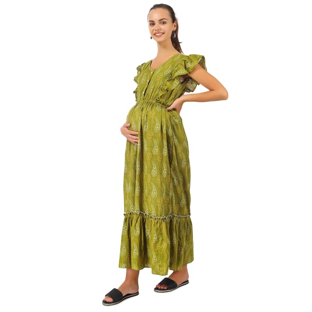 slim fit dress slacks Sage Leaf Cotton Maternity main image 0