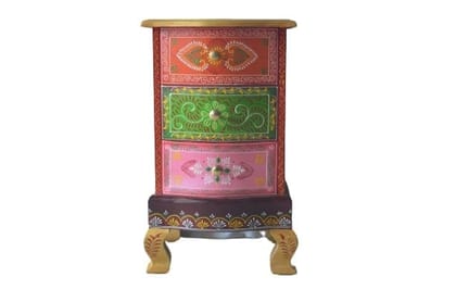 Creative Handicraft45 Modern Wooden Hand Painted 3 Drawer Bedside Office/Coffee Table for Living Room (Multicolour)