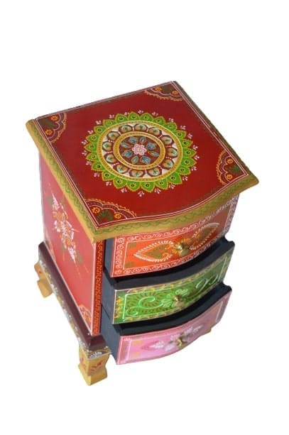 Creative Handicraft45 Modern Wooden Hand Painted 3 Drawer Bedside Office/Coffee Table for Living Room (Multicolour)