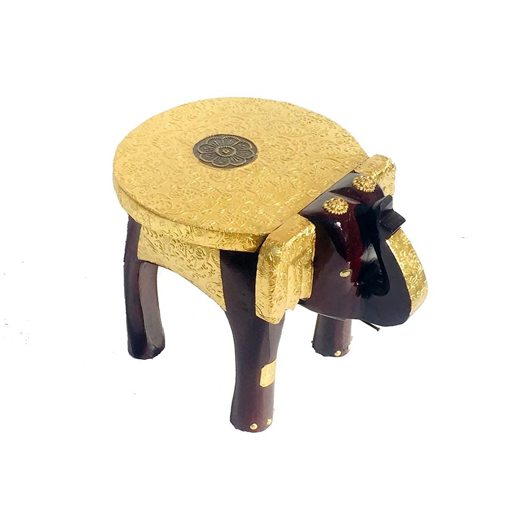 Creative Handicraft45 Handcrafted and Wooden & Brass Elephant Stool, Cum Side Table, for Home/Office/Living or Bedroom Decor(ME007)