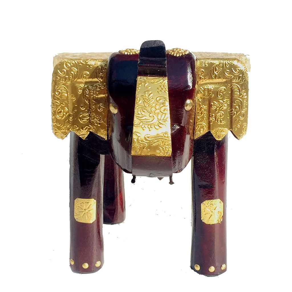 Creative Handicraft45 Handcrafted and Wooden & Brass Elephant Stool, Cum Side Table, for Home/Office/Living or Bedroom Decor(ME007)