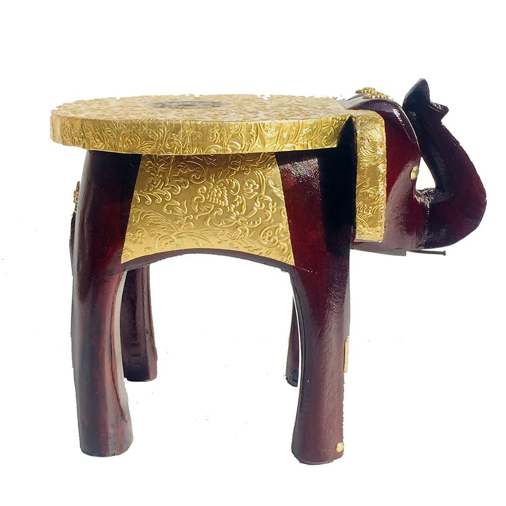 Creative Handicraft45 Handcrafted and Wooden & Brass Elephant Stool, Cum Side Table, for Home/Office/Living or Bedroom Decor(ME007)