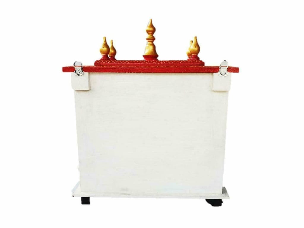 Creative Handicraft45 Home Temple, Wooden Temple, Pooja Mandir for Home White & Red