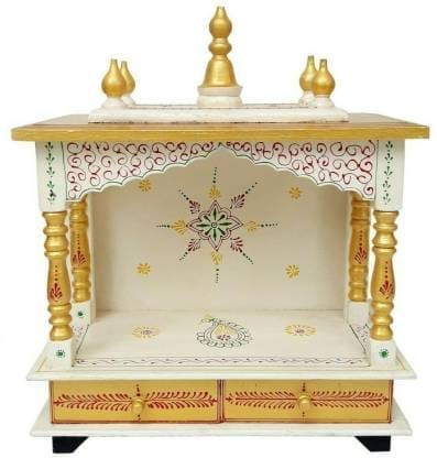 Creative Handicraft45 Home Temple, Wooden Temple, Pooja Mandir for Home White & Gold