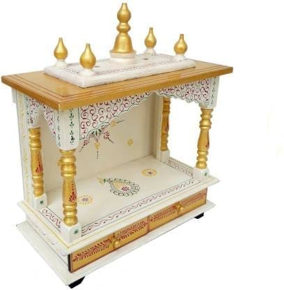 Creative Handicraft45 Home Temple, Wooden Temple, Pooja Mandir for Home White & Gold