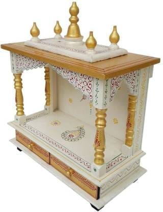 Creative Handicraft45 Home Temple, Wooden Temple, Pooja Mandir for Home White & Gold