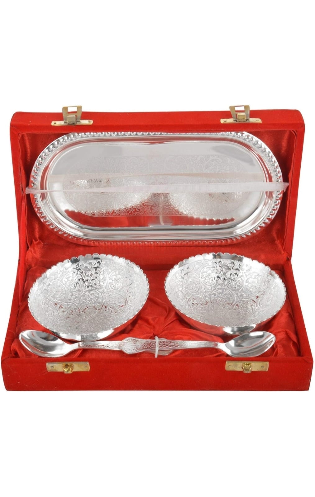 Brass Decorative Bowl Bowl Set Brass Decorative Platter  (Pack of 4, Silver)