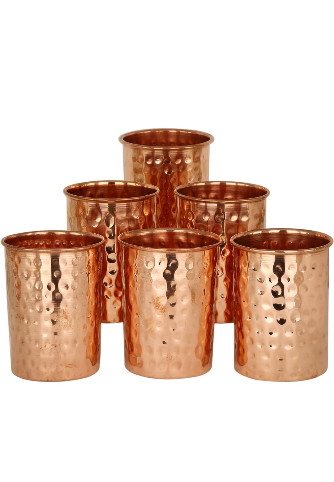 Novelty India(Pack of 6) HAMMERED COPPER GLASS(350 ML) Glass Set Water/Juice Glass  (350 ml, Copper, Beige)