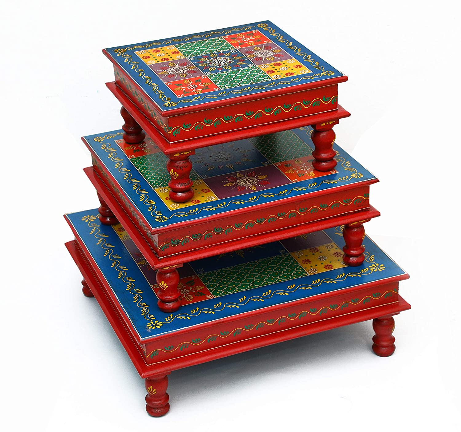 Creative Handicraft45 Wood Painted Bajot-Chowki for Pooja/Sitting Chowki for All Purpose/Pooja Decor/Chowki/Patla/Chowki for Daily Prayer Home