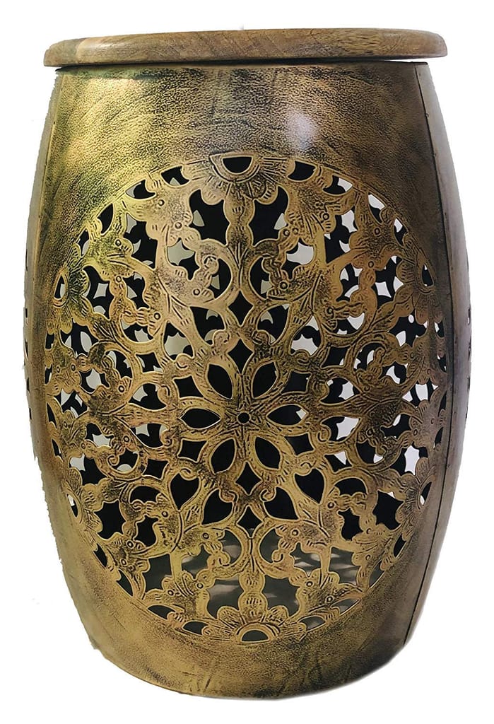 Creative Handicraft45 Handicrafts Iron Metal T-Light Beautiful Stool Home décor/Floor Decor/Table Decor/Decoration ( Wood,Gold )
