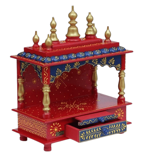 Creative Handicraft 45 Home Temple, Wooden Temple, Pooja Mandir for Home (15x8x18 inches - Red Blue Multicolor)