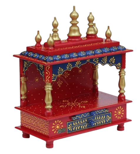 Creative Handicraft 45 Home Temple, Wooden Temple, Pooja Mandir for Home (15x8x18 inches - Red Blue Multicolor)