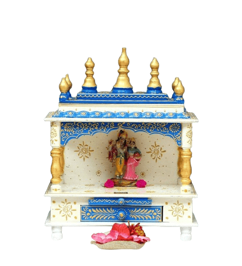 Creative Handicraft45 Home Temple, Wooden Temple, Pooja Mandir for Home  White Blue Color Set 1
