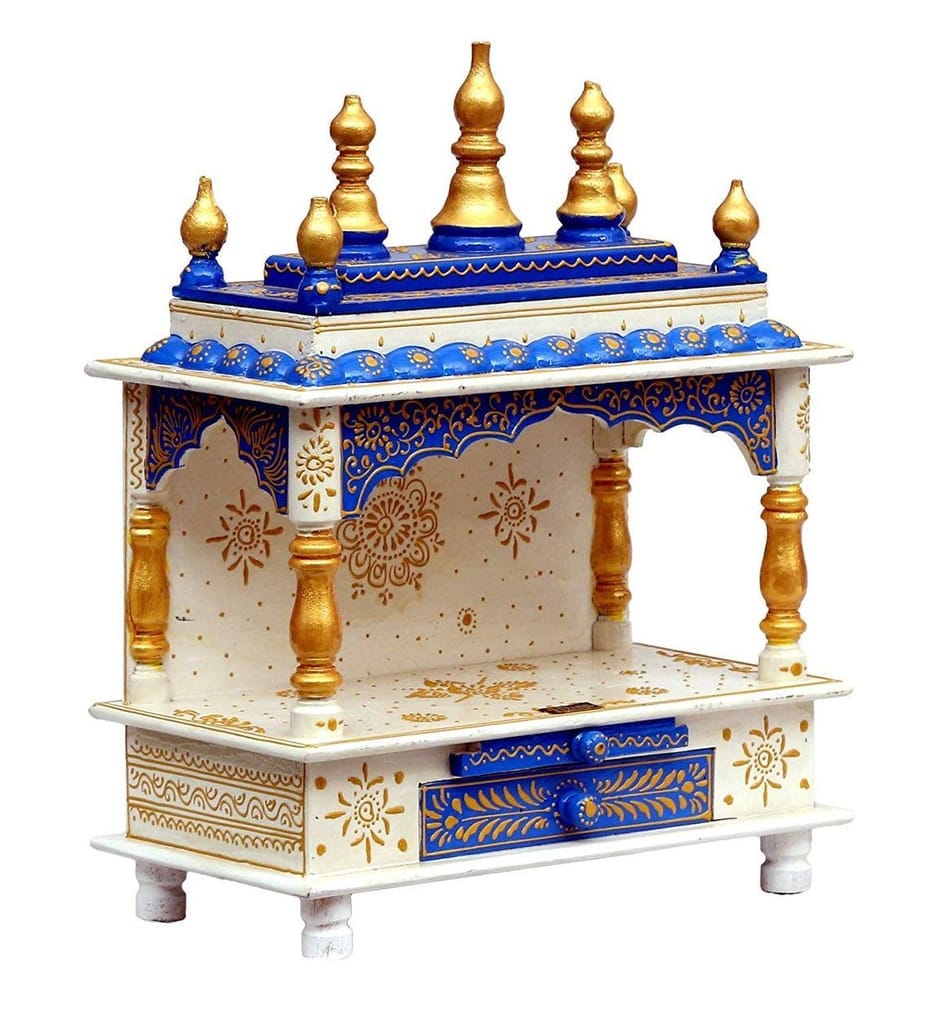 Creative Handicraft45 Home Temple, Wooden Temple, Pooja Mandir for Home  White Blue Color Set 1