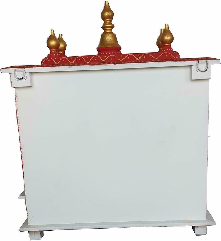 Shree Krishna Art Temple, Wooden Temple, Pooja Mandir for Home (Color- White & Red, 18x9x22 inches)