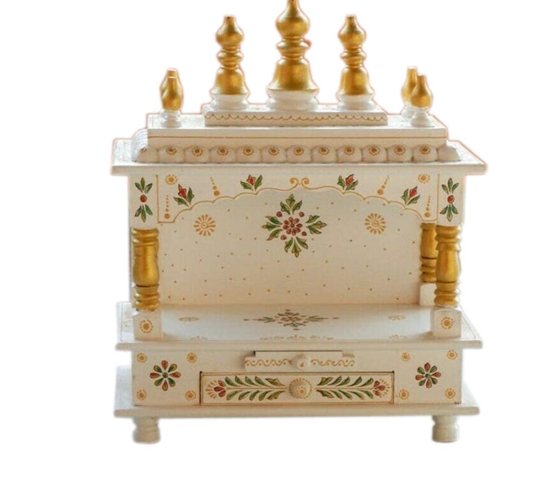 Shree Krishna Art Home Temple, Wooden Temple, Pooja Mandir for Home (15x8x18 inches - White Color)