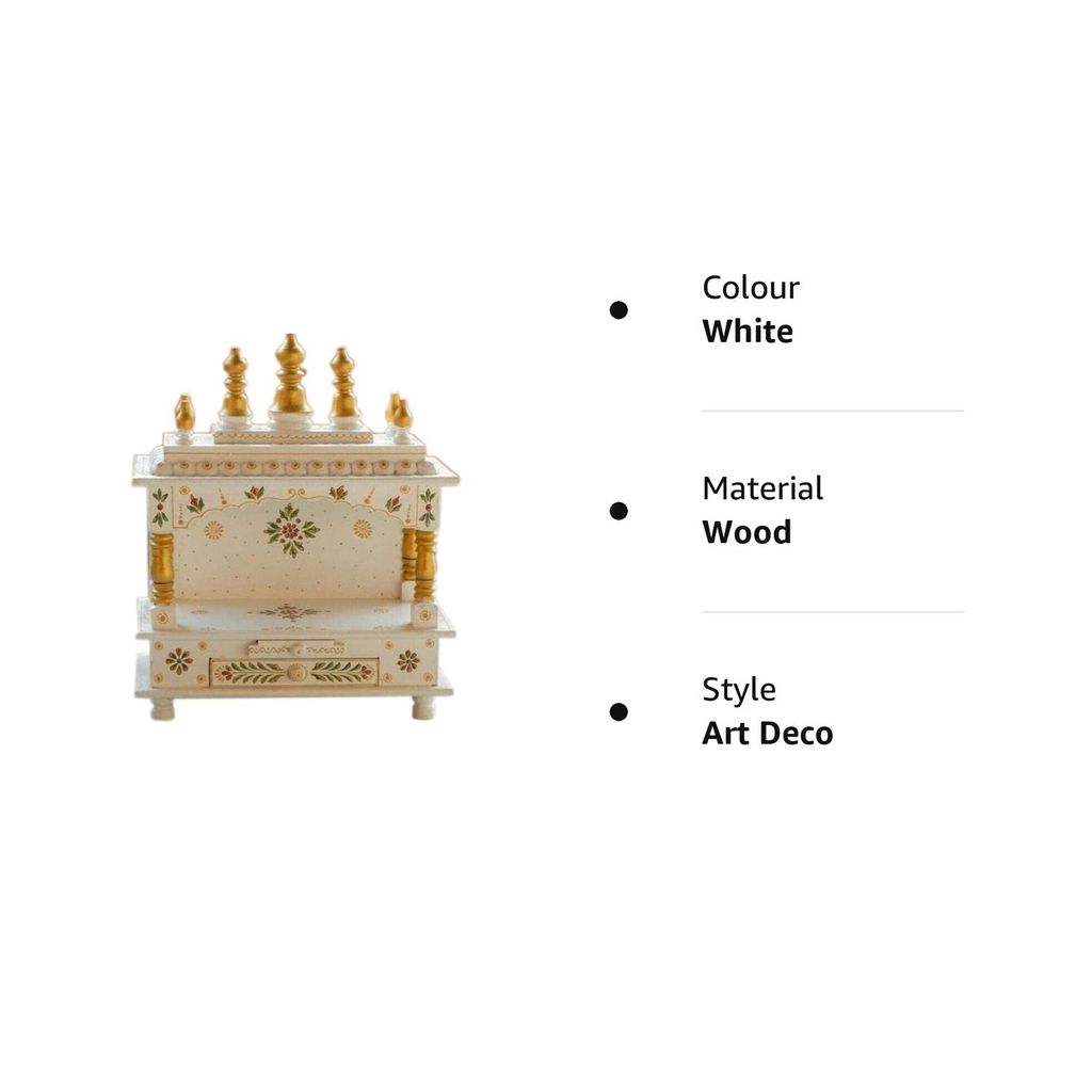 Shree Krishna Art Home Temple, Wooden Temple, Pooja Mandir for Home (15x8x18 inches - White Color)