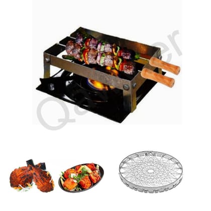 Qawvler Small Barbeque Grill Stand For Gas Stove Gas Tandoor Grill Foldable Tandoor with 2 Skewers & 1 Jali