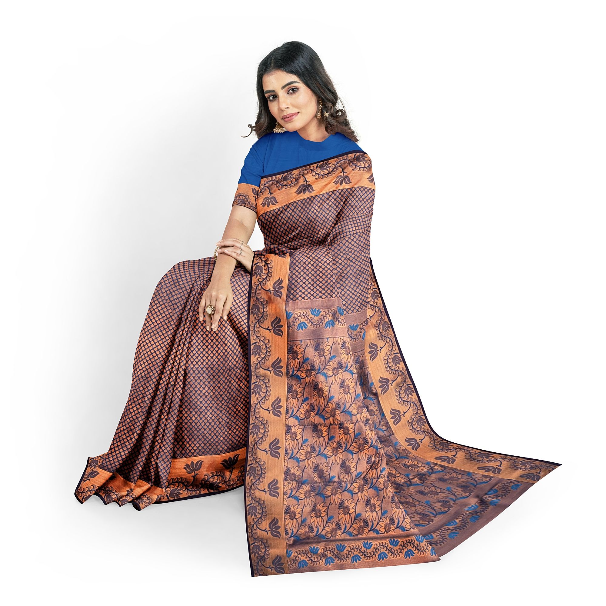 Blue Color Double Shaded Zari Woven Saree with Unstitched Blouse