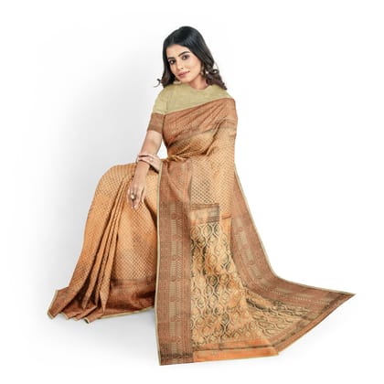 Half-white Color Double Shaded Zari Woven Saree
