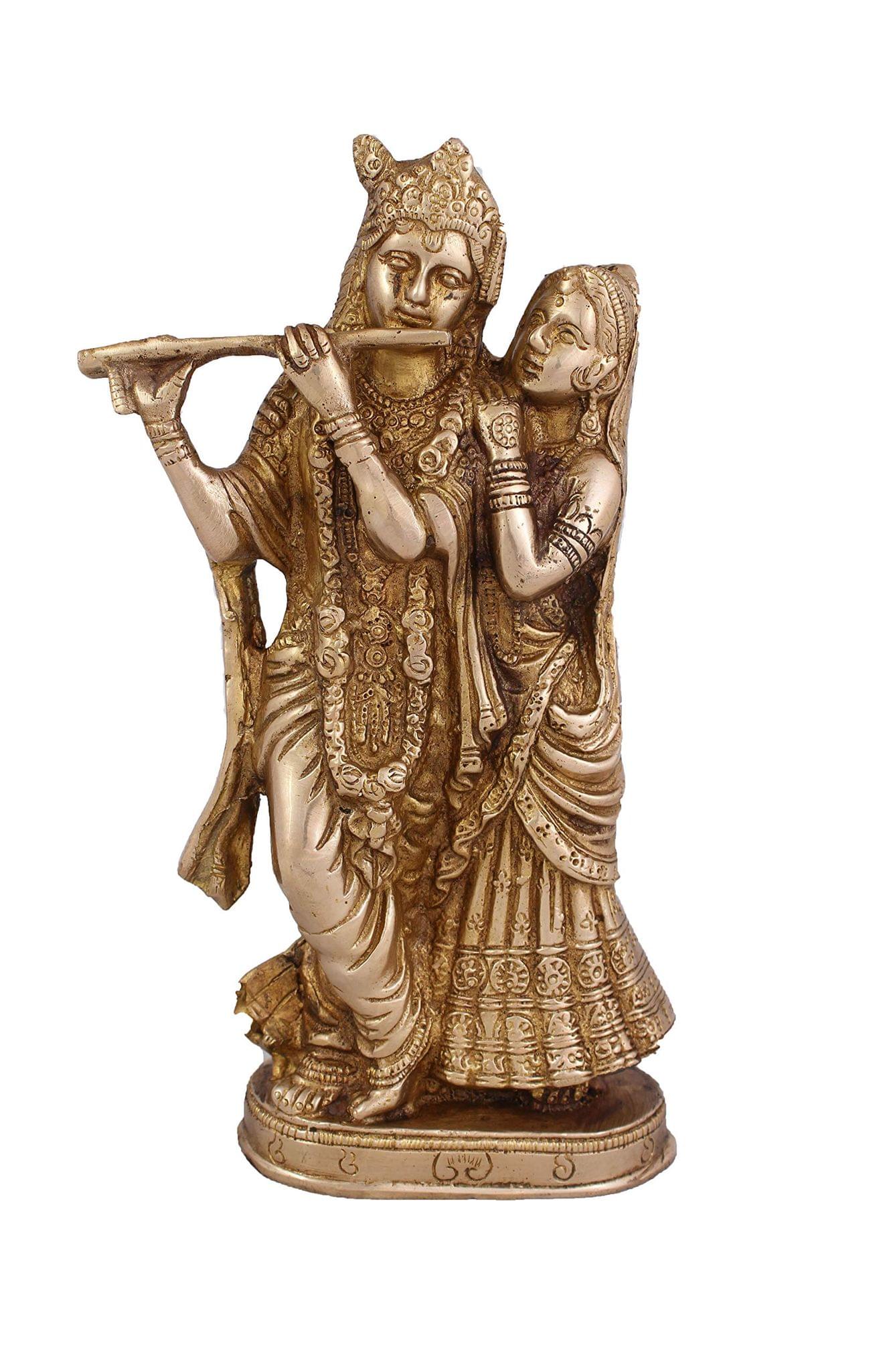 Arihant Craft� Hindu God Radha Krishna Idol Hand Craft Showpiece � 20.8 cm (Brass, Gold)