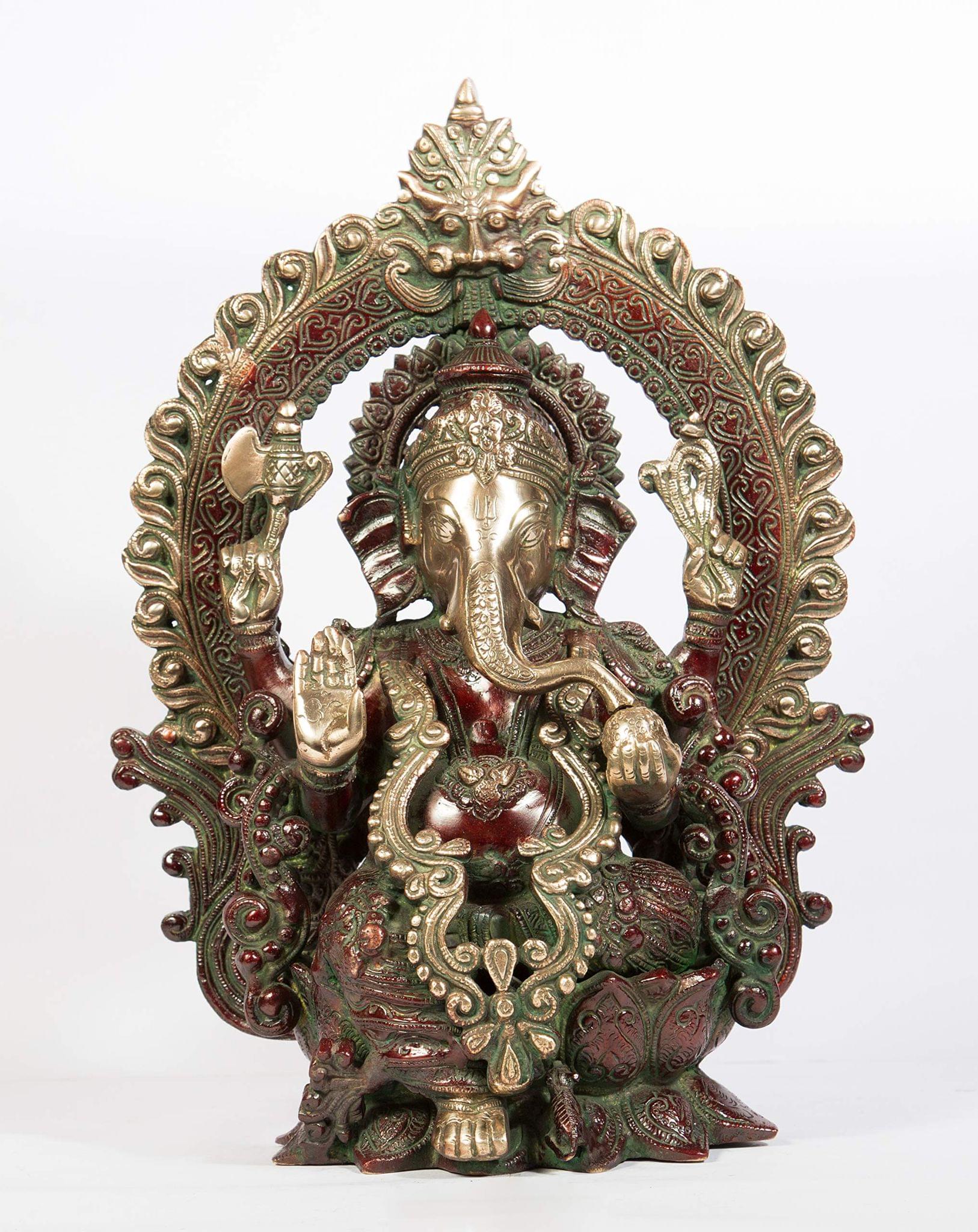 Arihant Craft� Hindu God Ganesha Idol Ganpati Statue Sculpture Hand Craft Showpiece � 38.5 cm (Brass, Red, Green)