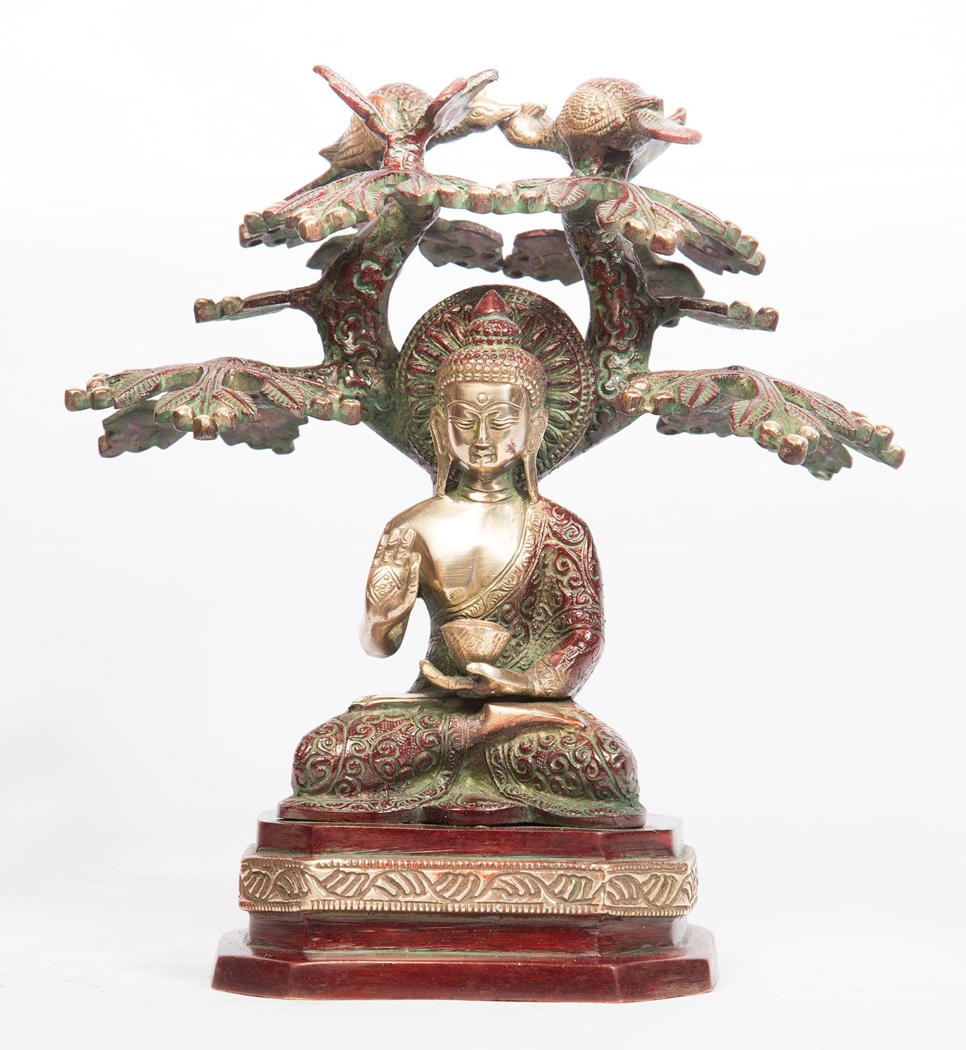 Arihant Craft� Ethnic Decor Lord Buddha Idol Statue Sculpture Showpiece � 22 cm (Brass, Red, Green)