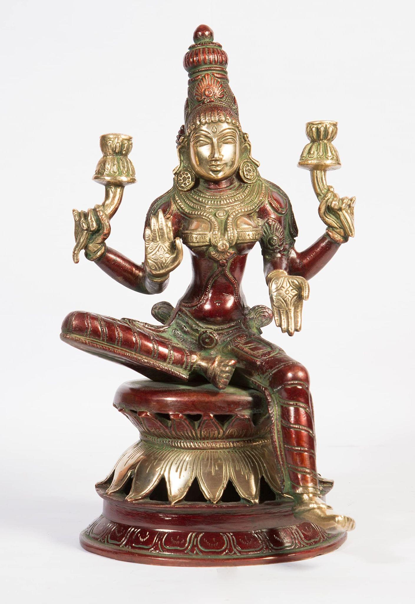 Arihant Craft� Hindu Goddess Lakshmi Idol Laxmi Statue Maa Lakshmi Sculpture Hand Work Showpiece � 30.5 cm (Brass, Red, Green)
