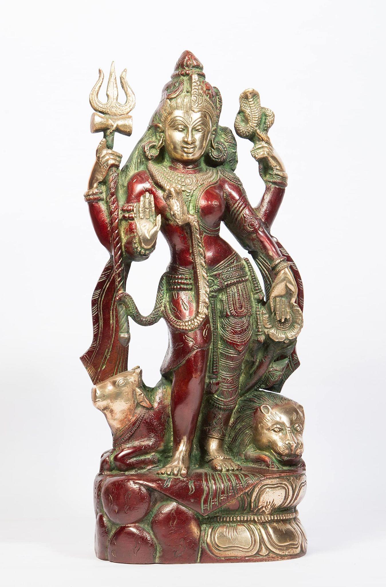 Arihant Craft� Hindu God Shiva Idol Ardhanarishwar Statue Sculpture Hand Work Showpiece � 33.5 cm (Brass, Red, Green)