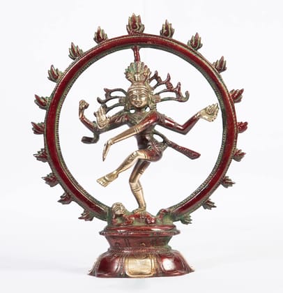 Arihant Craft� Hindu God Shiva Idol Natraj Statue Tandav Sculpture Hand Crafted Showpiece � 20 cm (Brass, Red, Green)