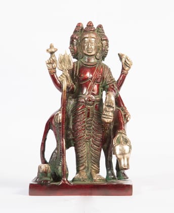 Arihant Craft� Hindu God Dattatreya Idol Lord Brahma Vishnu Statue Shiva Sculpture Hand Work Showpiece � 16 cm (Brass, Red, Green)