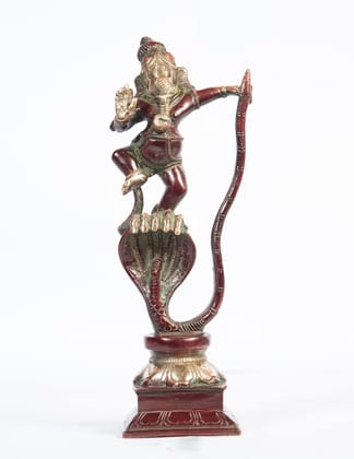 Arihant Craft� Hindu God Dancing Ganesha Idol Dancing Ganpati with Snake Statue Sculpture Hand Craft Showpiece � 23.5 cm (Brass, Red, Green)