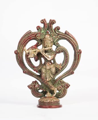 Arihant Craft� Hindu God Krishna Idol Kanha Statue Kanahiya Sculpture Hand Craft Showpiece � 21 cm (Brass, Red, Green)