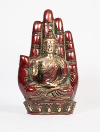 Arihant Craft� Ethnic Decor Lord Buddha Idol Statue Sculpture Showpiece � 23.5 cm (Brass, Red, Green)