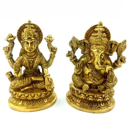 Arihant Craft� Hindu God Lakshmi Ganesha Idol Statue Sculpture Hand Work Showpiece � 13 cm (Brass, Gold)