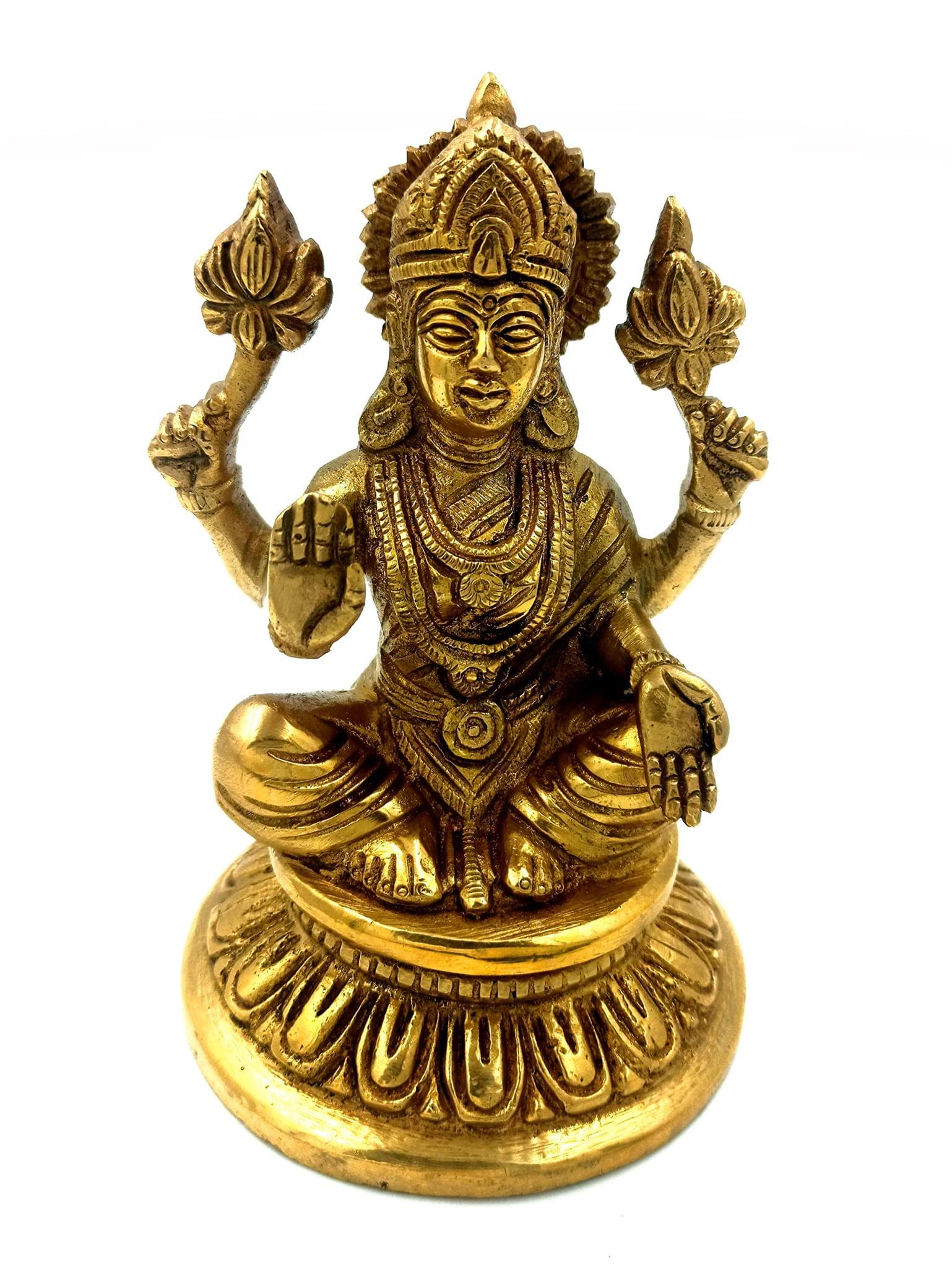 Arihant Craft� Hindu Goddess Lakshmi Idol Laxmi Statue Maa Lakshmi Sculpture Hand Work Showpiece � 14 cm (Brass, Gold)