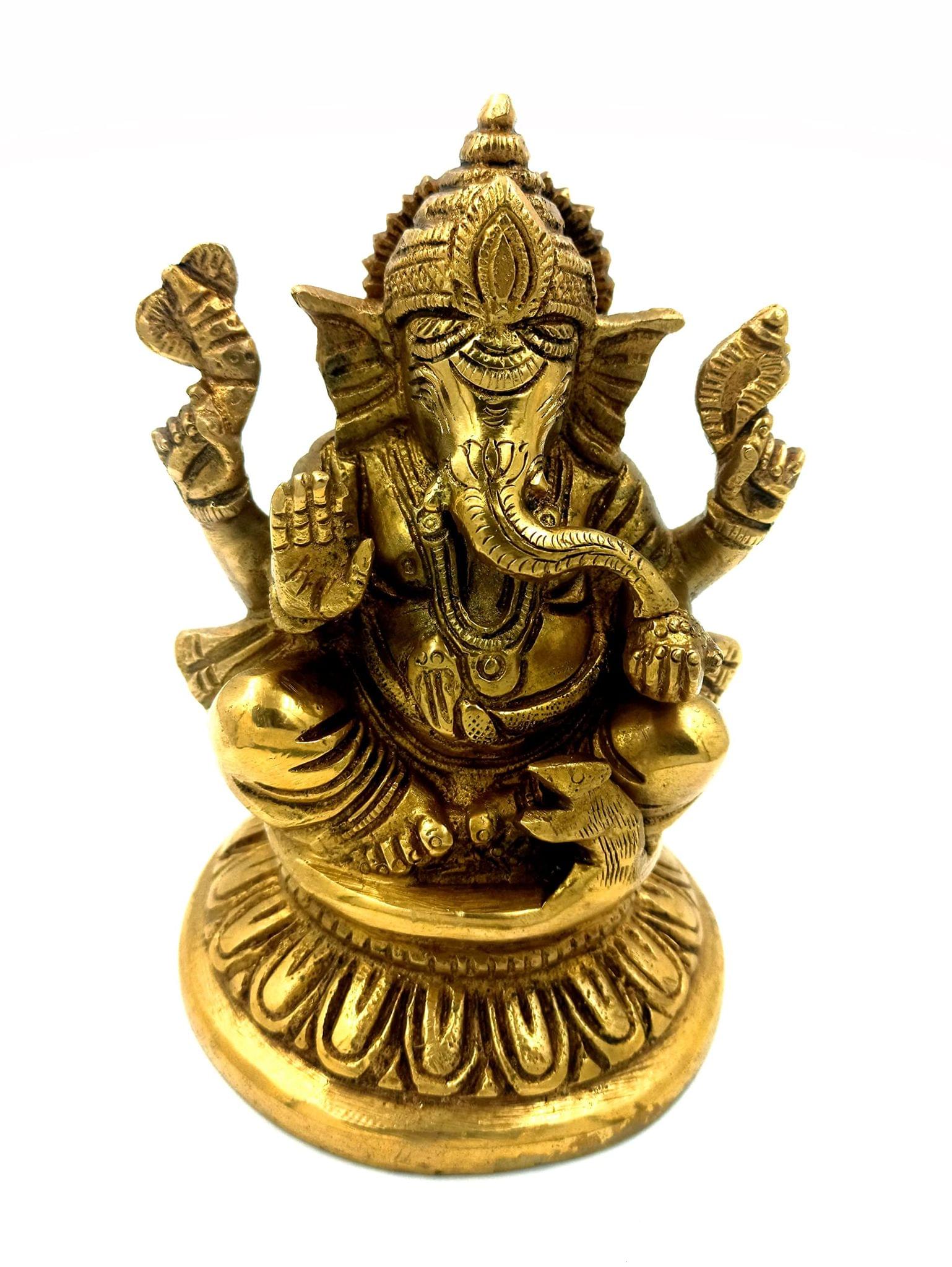 Arihant Craft� Hindu God Ganesha Idol Ganpati Statue Sculpture Hand Craft Showpiece � 14 cm (Brass, Gold)