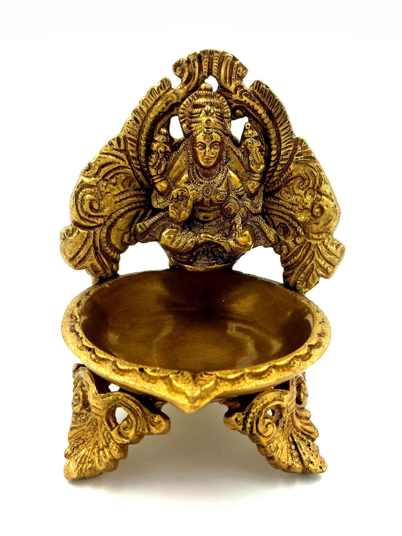 Arihant Craft� Hindu Goddess Lakshmi Oil Lamp Laxmi Statue Maa Lakshmi Sculpture Hand Work Showpiece � 12.5 cm (Brass, Gold)