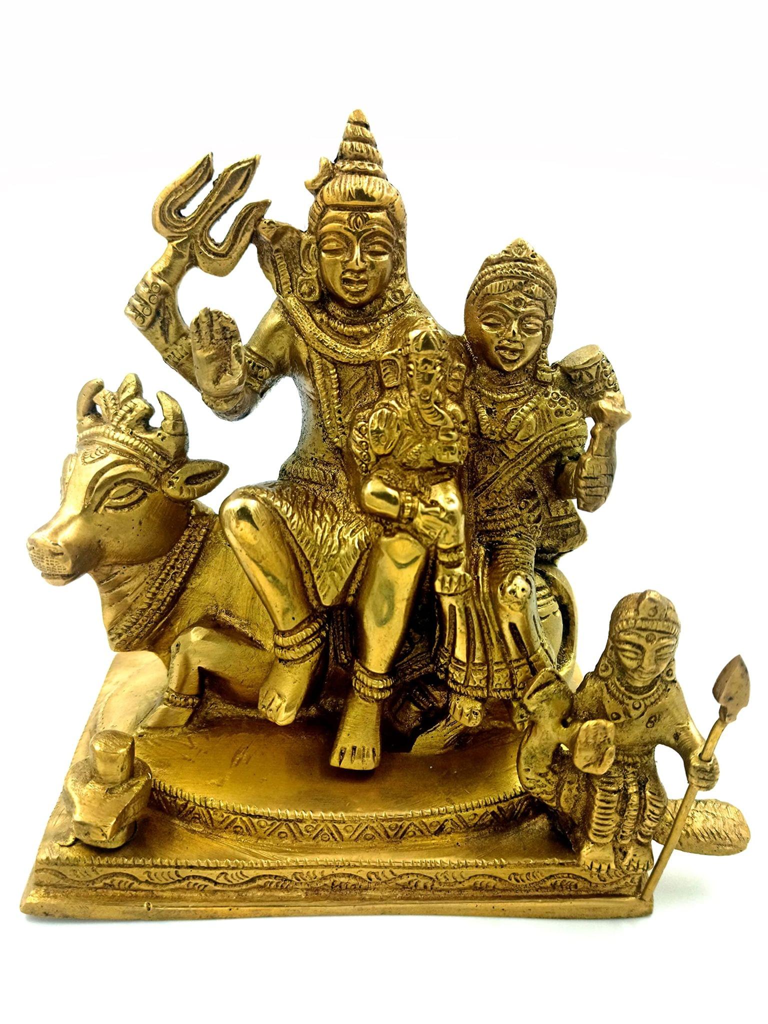 Arihant Craft� Hindu God Shiva Parivar Idol Lord Shiva Parvati Ganesh Kartikeya Statue Mahadev Sculpture Hand Work Showpiece � 15 cm (Brass, Gold)